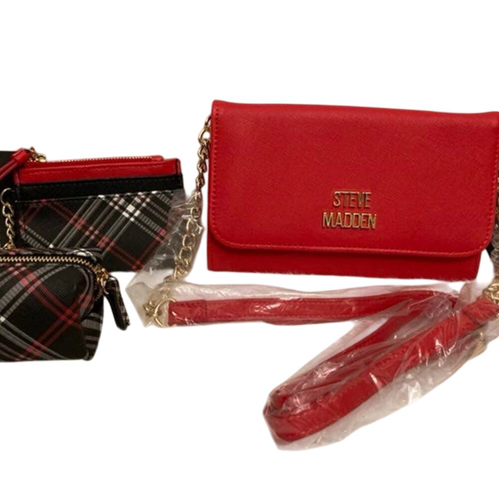 Brand New Red  STEVE MADDEN 3 pc. set Card Case / Zip- Pouch / Mini Crossbody